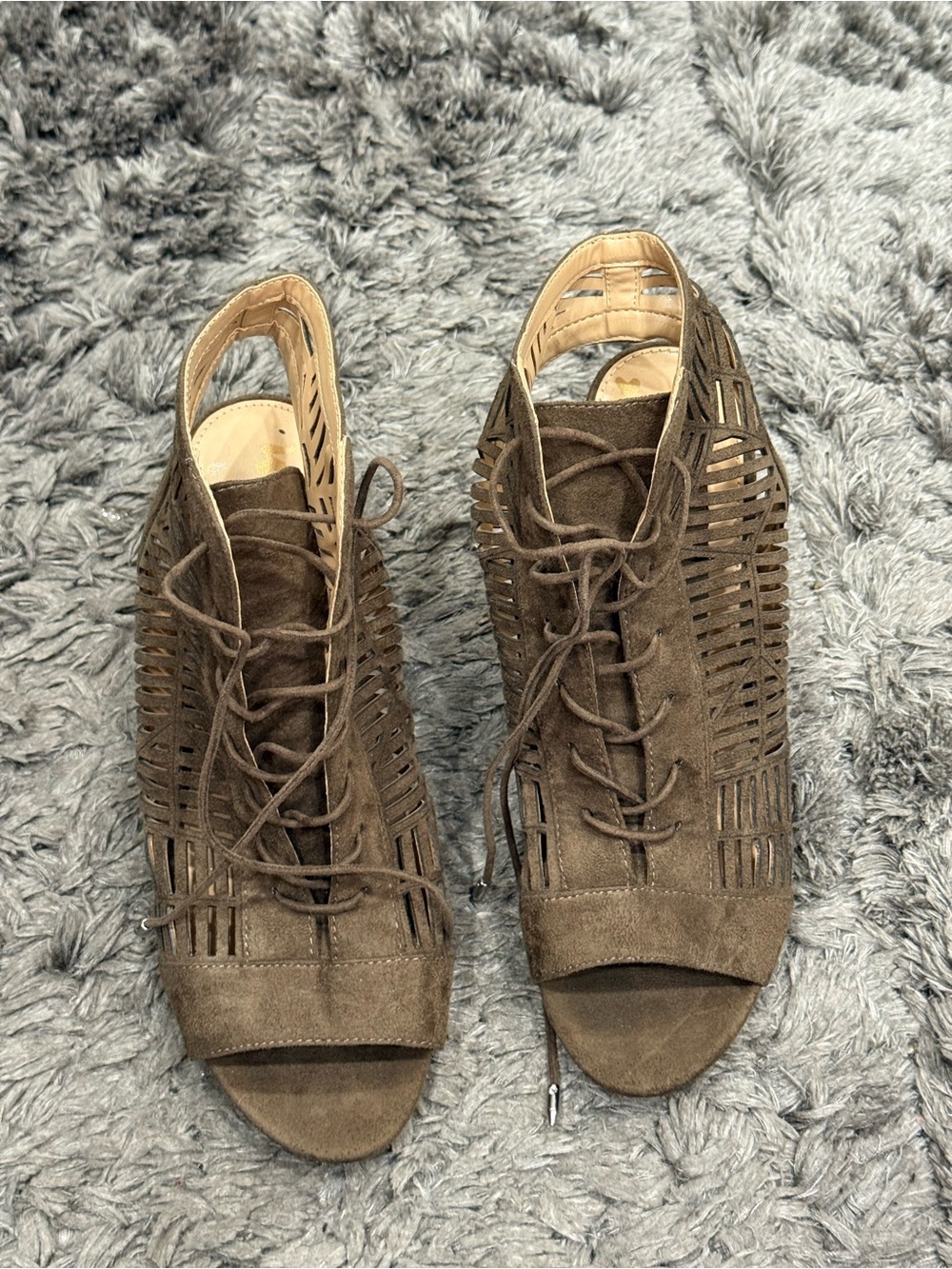 Sam Edelman Rocco Suede Cut Out Open Toe Lace Up Block Heel Sandals Brown Sz 10